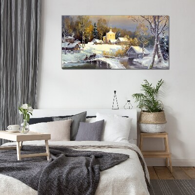 Obraz na Szkle zima śnieg wieś