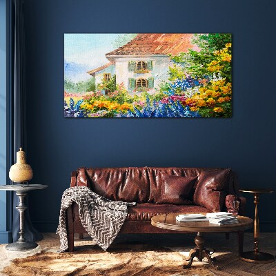 Obraz Szklany wieś kwiaty dom przyroda