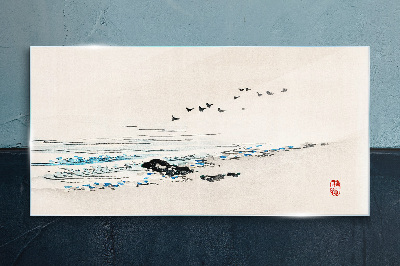 Obraz Szklany Plaża Morze Ptaki