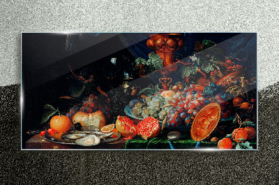 Obraz na Szkle Martwa natura owoce i ostrygi