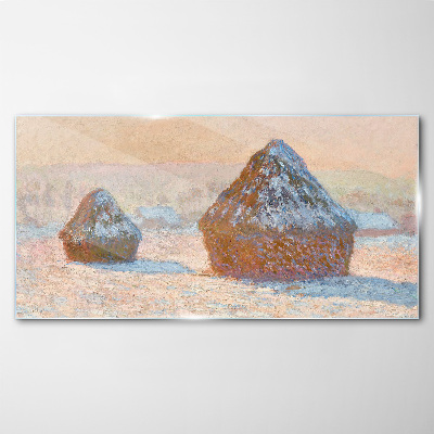 Obraz Szklany Stogi zboża śnieg efekt Monet