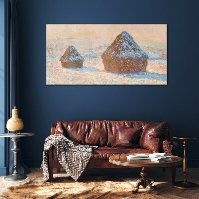 Obraz Szklany Stogi zboża śnieg efekt Monet