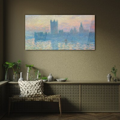Obraz na Szkle Domy Zachód Słońca Monet
