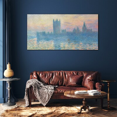 Obraz na Szkle Domy Zachód Słońca Monet