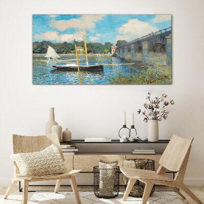 Obraz Szklany Most Rzeka Łodzie Monet