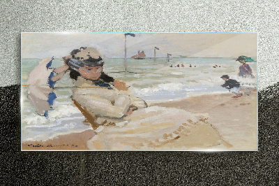 Obraz na Szkle Kobieta na plaży z parasolką