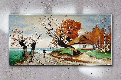 Obraz na Szkle Abstrakcja Wieś Chata Drzewo