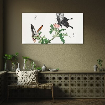 Obraz na Szkle Gałąź Kwiaty Motyl