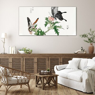 Obraz na Szkle Gałąź Kwiaty Motyl