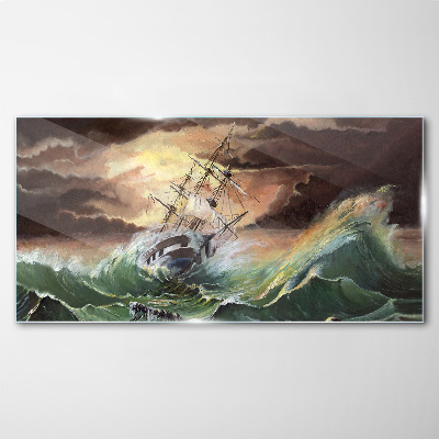 Obraz Szklany Burzliwy ocean z rozbitym statkiem