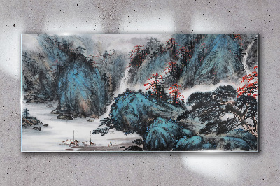Obraz Szklany Góra Drzewo Mgła