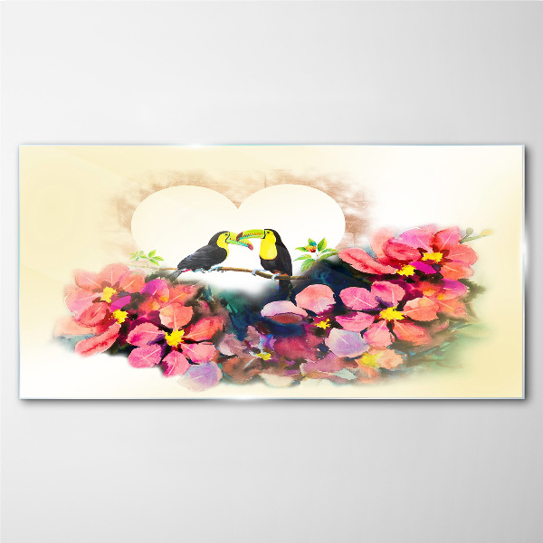 Obraz Szklany Abstrakcja Kwiaty Ptaki Serce