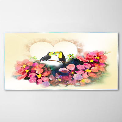 Obraz Szklany Abstrakcja Kwiaty Ptaki Serce