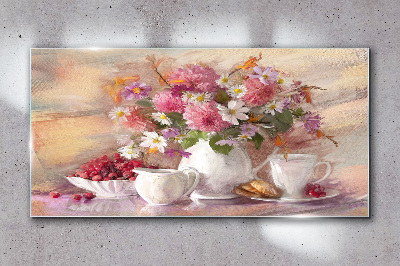 Obraz na Szkle Abstrakcja Kwiaty Filiżanki