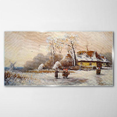 Obraz na Szkle Zima Wieś Śnieg Drzewo
