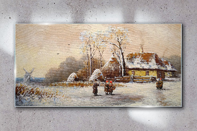 Obraz na Szkle Zima Wieś Śnieg Drzewo