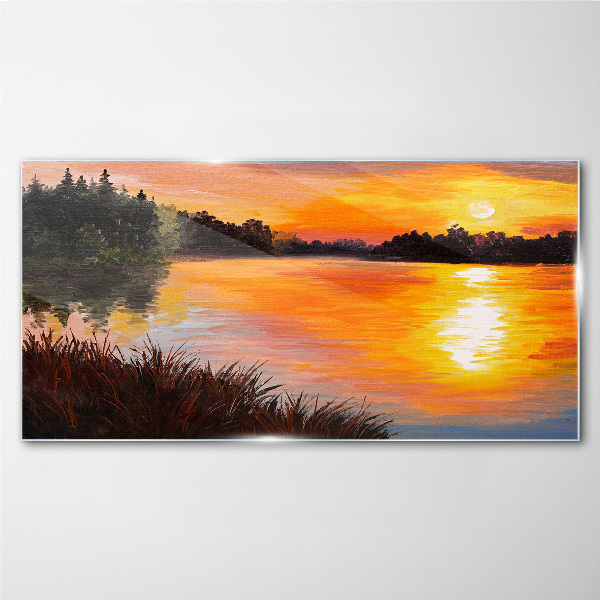Obraz na Szkle jezioro las zachód słońca