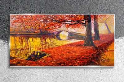 Obraz Szklany Park Drzewa Jesień Liście