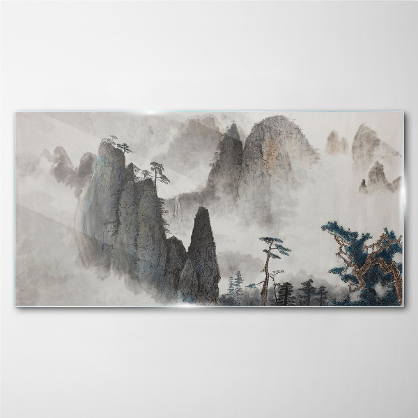 Obraz na Szkle Nowoczesny Góry Mgła Drzewa