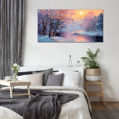 Obraz na Szkle zima rzeka drzewa słońce