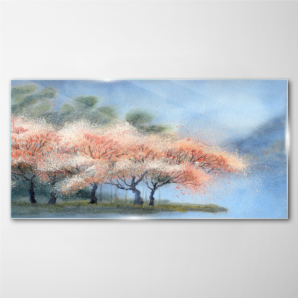 Obraz Szklany drzewa kwiaty abstrakcja