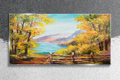 Obraz Szklany Jesienna sceneria nad jeziorem