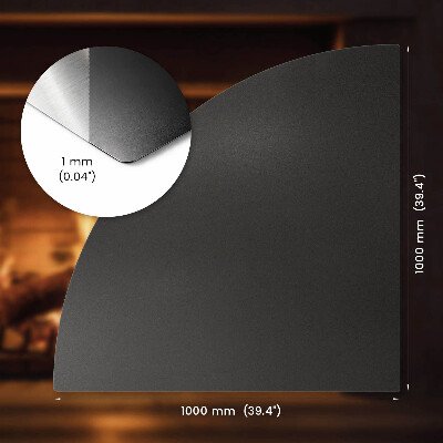 Podkładka pod kominek w kształcie ćwiartki wykonana z czarnej blachy