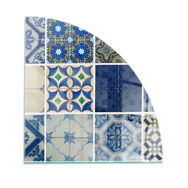 Szkło pod kominek ćwiartka Motyw płytek ceramicznych