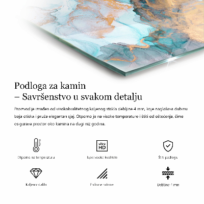 Szyba hartowana pod kominek Motyw kamienny w stylu organicznym
