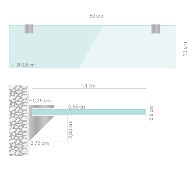 Szklana półka do łazienki wisząca transparentna