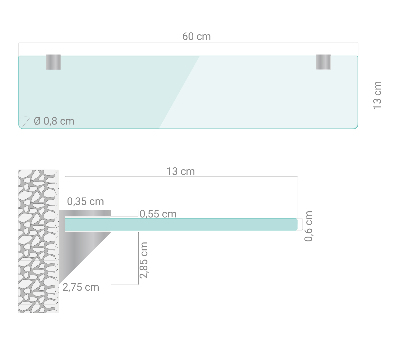 Szklana półka do łazienki wisząca transparentna
