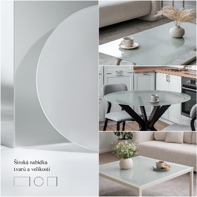 Szklany blat na stół w półprzezroczystym wykończeniu