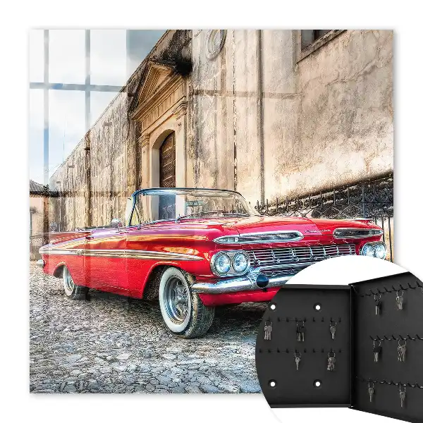 Kasetka na klucze Retro auto na tle architektury