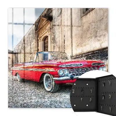 Kasetka na klucze Retro auto na tle architektury