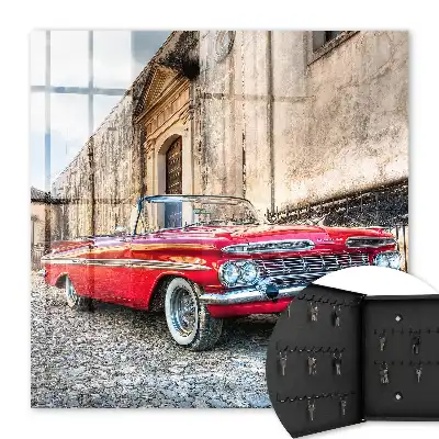 Kasetka na klucze Retro auto na tle architektury