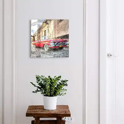 Kasetka na klucze Retro auto na tle architektury