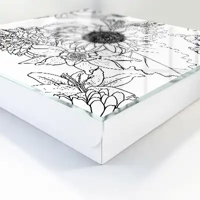 Wisząca szafka na klucze z motywem czarno-białych kwiatów line art