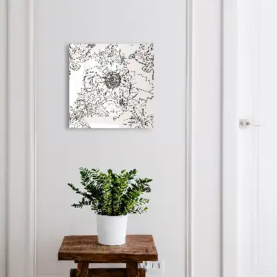 Wisząca szafka na klucze z motywem czarno-białych kwiatów line art