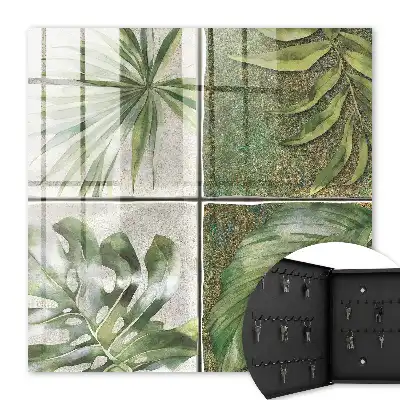 Dekoracyjna skrzynka na klucze z motywem roślinnych kafli i akwarelowym akcentem