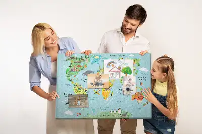 Tablica korkowa ozdobna Mapa świata ze zwierzętami