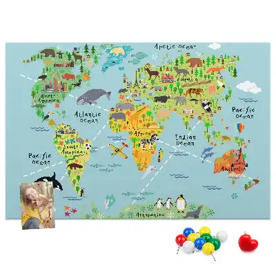 Tablica korkowa ozdobna Mapa świata ze zwierzętami