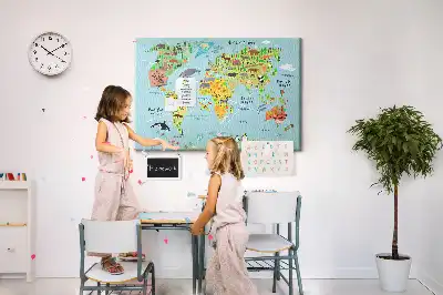 Tablica korkowa ozdobna Mapa świata ze zwierzętami
