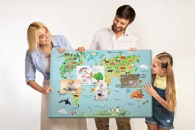 Tablica korkowa ozdobna Mapa świata ze zwierzętami