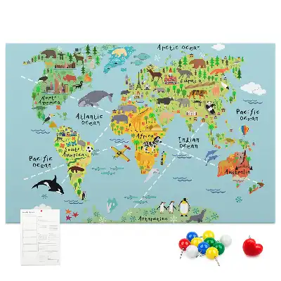 Tablica korkowa ozdobna Mapa świata ze zwierzętami