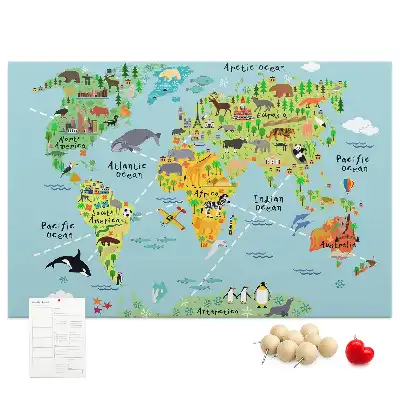 Tablica korkowa ozdobna Mapa świata ze zwierzętami