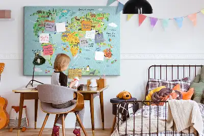 Tablica korkowa ozdobna Mapa świata ze zwierzętami