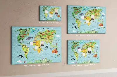 Tablica korkowa ozdobna Mapa świata ze zwierzętami