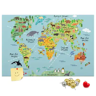Tablica korkowa ozdobna Mapa świata ze zwierzętami