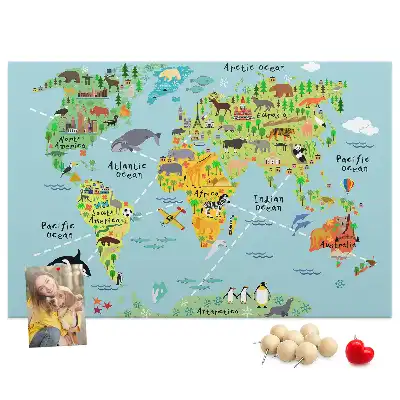 Tablica korkowa ozdobna Mapa świata ze zwierzętami