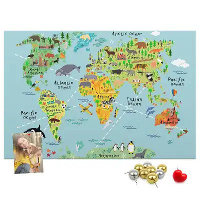 Tablica korkowa ozdobna Mapa świata ze zwierzętami